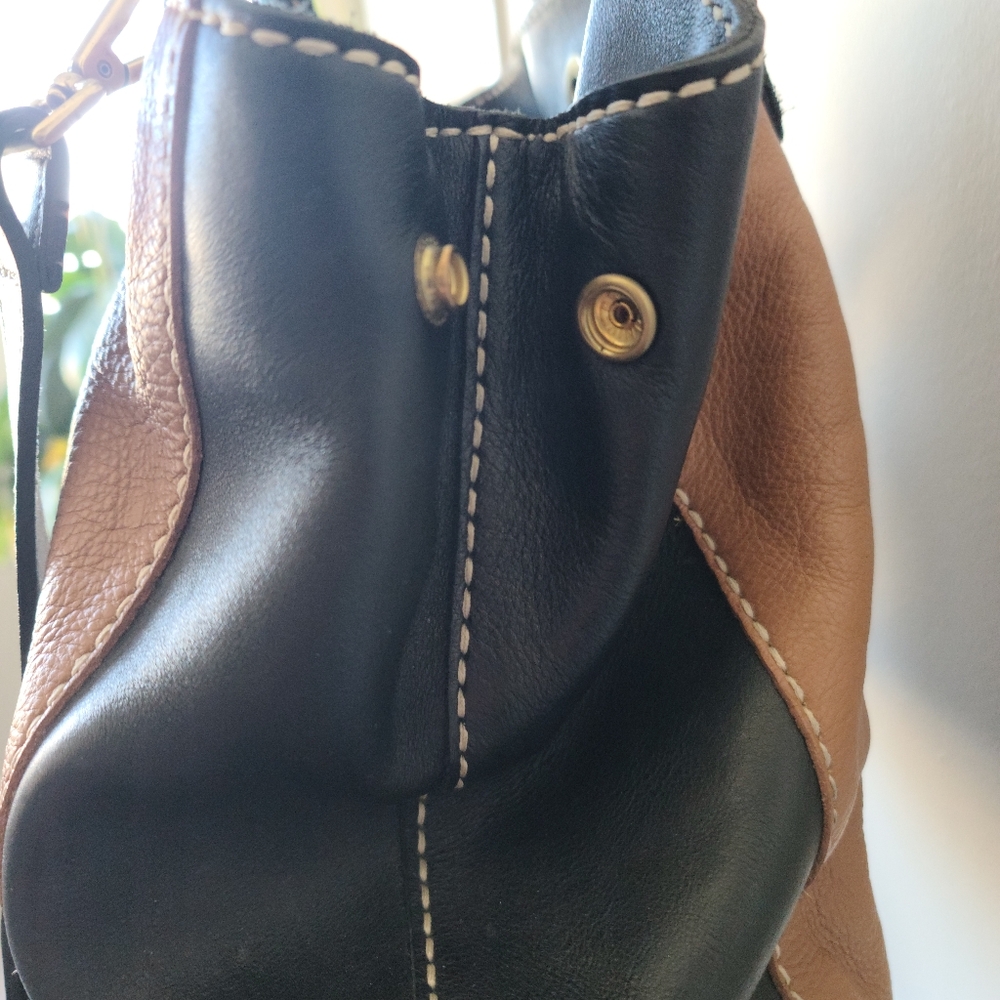 Roots Black & Tan Leather Satchel Crossbody Bag - Picture 7 of 9